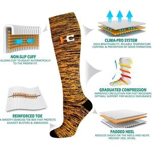 Women’s Orange and Black Compression Socks NWT